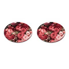 Pink Roses Flowers Love Nature Cufflinks (oval) by Grandong