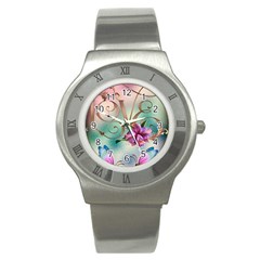 Love Amour Butterfly Colors Flowers Text Stainless Steel Watch
