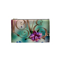Love Amour Butterfly Colors Flowers Text Cosmetic Bag (small) by Grandong