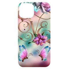 Love Amour Butterfly Colors Flowers Text Iphone 14 Black Uv Print Case by Grandong