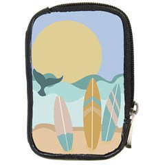 Beach Sea Surfboards Water Sand Drawing  Boho Bohemian Nature Compact Camera Leather Case by Grandong