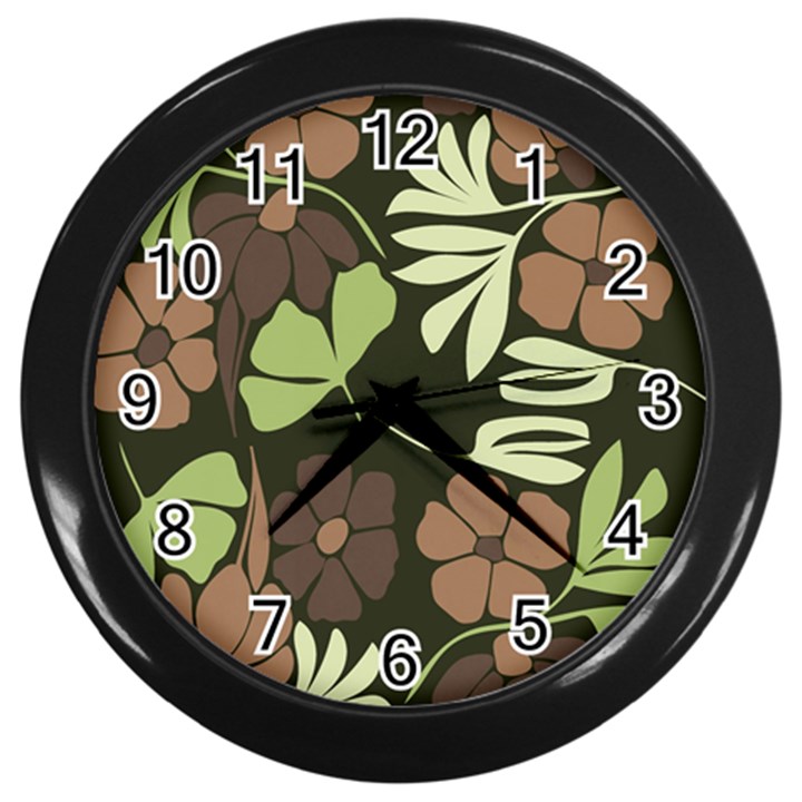 Flowers Leaves Plant Botanical Boho Bohemian Minimalist Nature Wall Clock (Black)