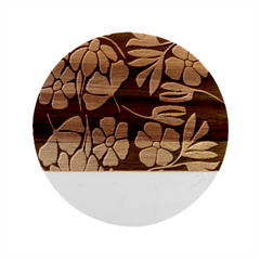 Flowers Leaves Plant Botanical Boho Bohemian Minimalist Nature Marble Wood Coaster (round)