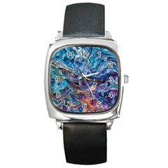 Kaleidoscopic Currents Square Metal Watch by kaleidomarblingart