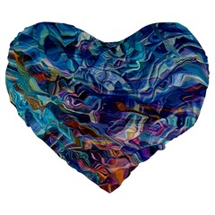 Kaleidoscopic Currents Large 19  Premium Heart Shape Cushions by kaleidomarblingart