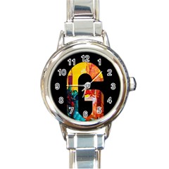 Abstract, Dark Background, Black, Typography,g Round Italian Charm Watch