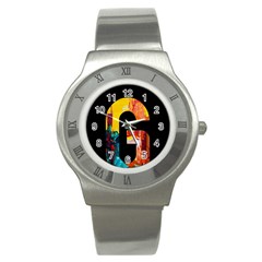 Abstract, Dark Background, Black, Typography,g Stainless Steel Watch