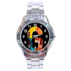 Abstract, Dark Background, Black, Typography,g Stainless Steel Analogue Watch
