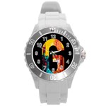 Abstract, Dark Background, Black, Typography,g Round Plastic Sport Watch (L) Front