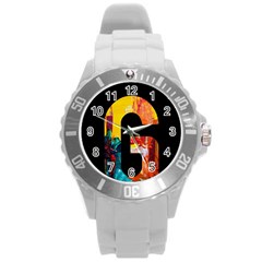 Abstract, Dark Background, Black, Typography,g Round Plastic Sport Watch (l)