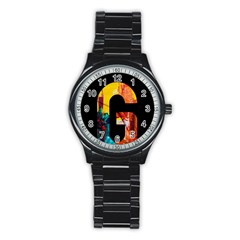 Abstract, Dark Background, Black, Typography,g Stainless Steel Round Watch