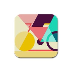 Bicycle, Geometric Figures, Art, Rubber Square Coaster (4 Pack) by nateshop