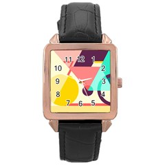 Bicycle, Geometric Figures, Art, Rose Gold Leather Watch 