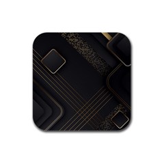 Black Background With Gold Lines Rubber Square Coaster (4 Pack)