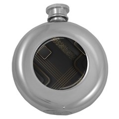 Black Background With Gold Lines Round Hip Flask (5 Oz) by nateshop