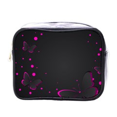 Butterflies, Abstract Design, Pink Black Mini Toiletries Bag (one Side) by nateshop