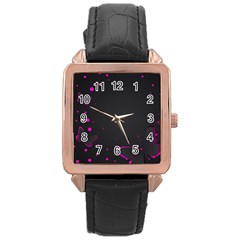 Butterflies, Abstract Design, Pink Black Rose Gold Leather Watch 