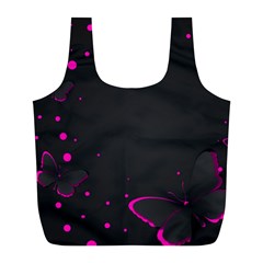 Butterflies, Abstract Design, Pink Black Full Print Recycle Bag (l)