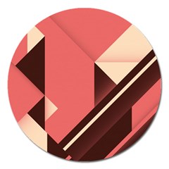 Retro Abstract Background, Brown-pink Geometric Background Magnet 5  (round) by nateshop