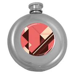 Retro Abstract Background, Brown-pink Geometric Background Round Hip Flask (5 Oz) by nateshop