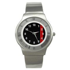 Abstract Black & Red, Backgrounds, Lines Stainless Steel Watch