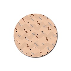 Lines Dots Pattern Abstract Art Rubber Round Coaster (4 Pack)