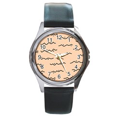 Lines Dots Pattern Abstract Round Metal Watch