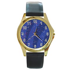 Texture Multicolour Ink Dip Flare Round Gold Metal Watch