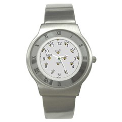 Pattern Leaves Daisies Print Stainless Steel Watch