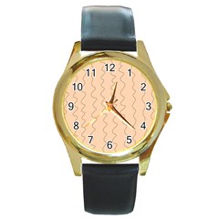 Lines Pattern Wiggly Minimal Print Round Gold Metal Watch