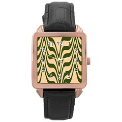 Swirl Pattern Abstract Marble Rose Gold Leather Watch 