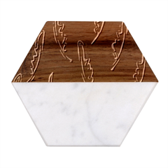 Feather Leaf Pattern Print Marble Wood Coaster (hexagon)  by Cemarart