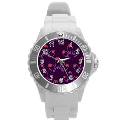 Pattern Petals Dots Print Seamless Round Plastic Sport Watch (l)