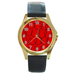 Red Background Wallpaper Round Gold Metal Watch