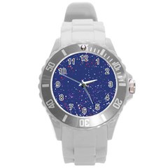 Texture Grunge Speckles Dots Round Plastic Sport Watch (L)