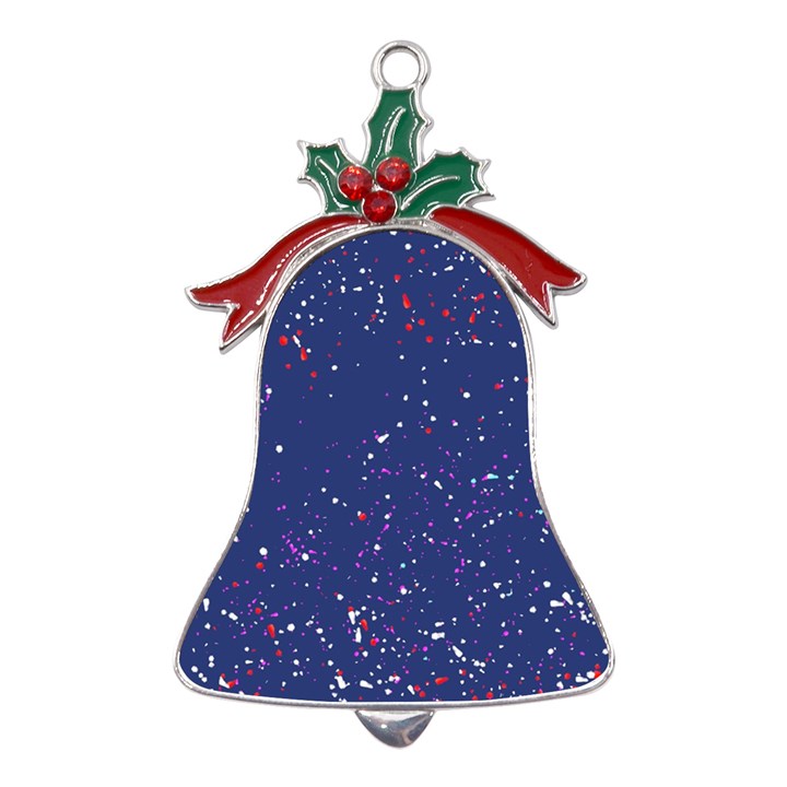 Texture Grunge Speckles Dots Metal Holly Leaf Bell Ornament