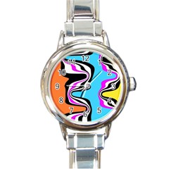 Liquid Warp Background Orange Blue Round Italian Charm Watch