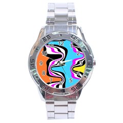 Liquid Warp Background Orange Blue Stainless Steel Analogue Watch