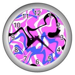 Swirl Pink White Blue Black Wall Clock (silver)