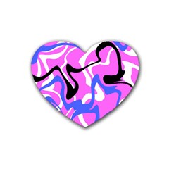 Swirl Pink White Blue Black Rubber Heart Coaster (4 Pack)