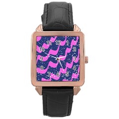 Texture Watercolour Liquify Rose Gold Leather Watch 