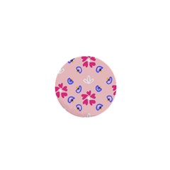 Flower Heart Print Pattern Pink 1  Mini Buttons