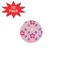 Flower Heart Print Pattern Pink 1  Mini Buttons (10 Pack) 