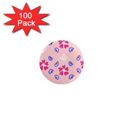 Flower Heart Print Pattern Pink 1  Mini Magnets (100 Pack) 