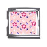 Flower Heart Print Pattern Pink Mega Link Italian Charm (18mm) Front