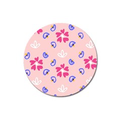 Flower Heart Print Pattern Pink Magnet 3  (round)