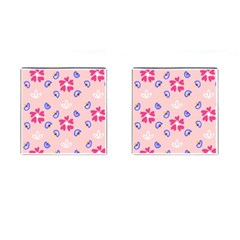 Flower Heart Print Pattern Pink Cufflinks (square) by Cemarart