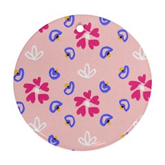 Flower Heart Print Pattern Pink Round Ornament (two Sides)