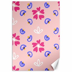 Flower Heart Print Pattern Pink Canvas 12  X 18 