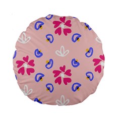 Flower Heart Print Pattern Pink Standard 15  Premium Round Cushions